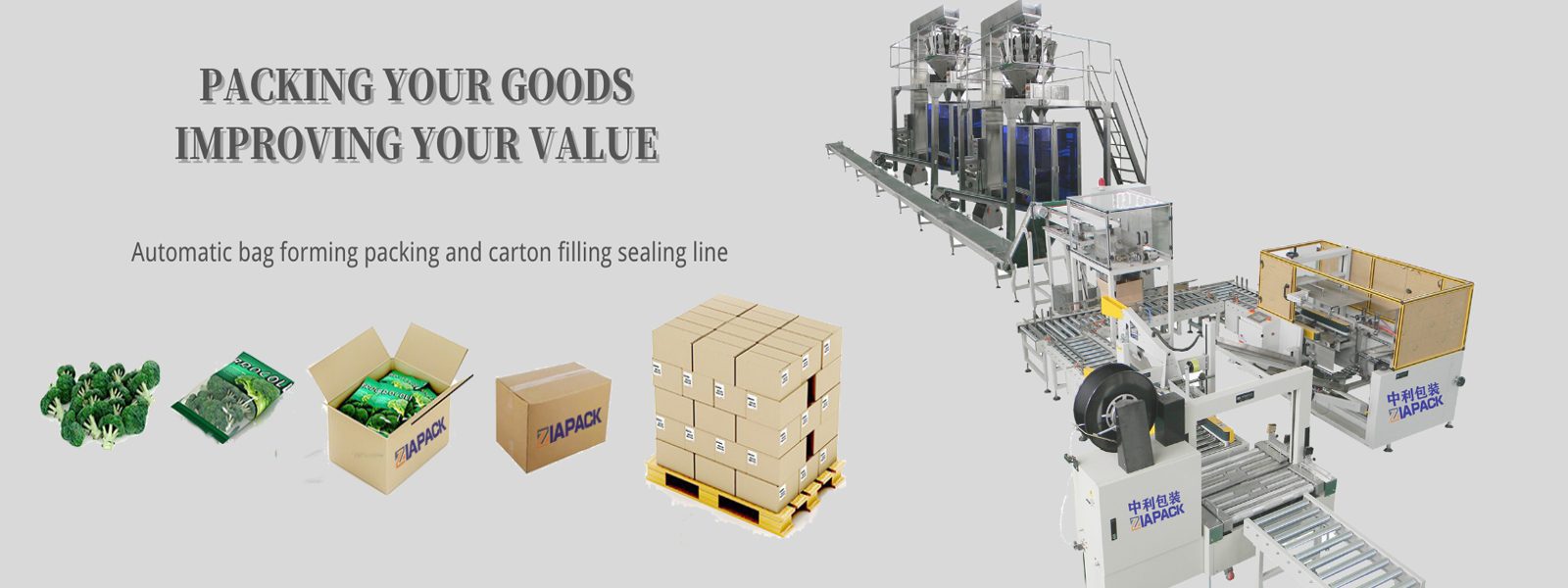 Automatic carton box forming filling and carton box packaging line
